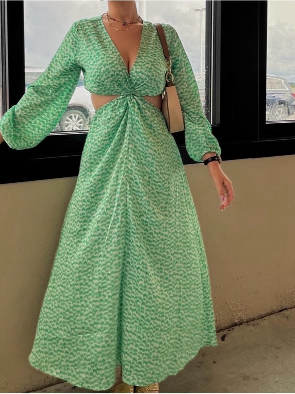 H&M Mint Green Cutout Knot Maxi Dress
